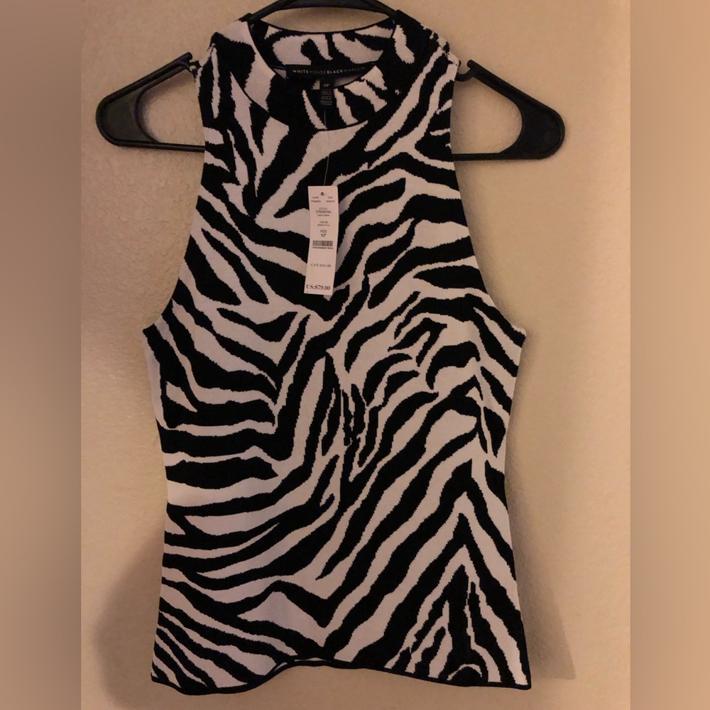 White House Black Market Fitted Black and White Halter Top Animal Print Sz S/P